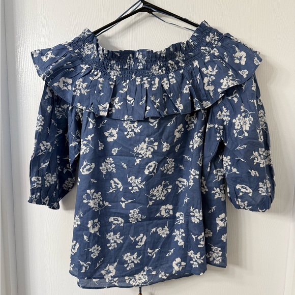 Ralph Lauren Blue Floral Off-Shoulder Blouse - Picture 9 of 10